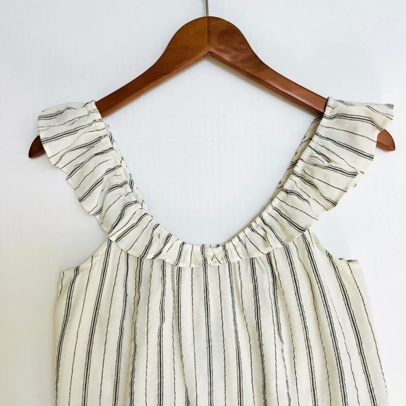 LOFT Sleeveless V Neck Top XS Petite Off White Blue Copper Stripes Lightweight - Picture 2 of 10